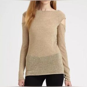 Bailey 44 black sabbath top gold sparkle cold shoulder S $125 sweater l/s linen